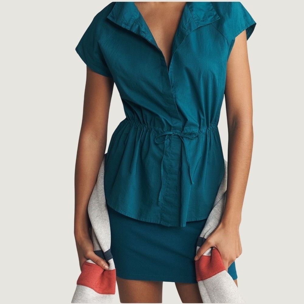 Sundry Sporty Funnel Neck Top Size S Drawstring Waist Kayaking Green New